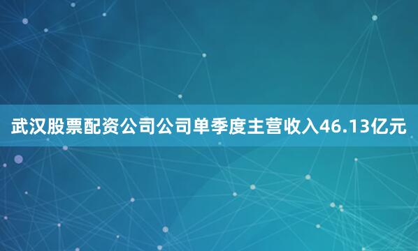武汉股票配资公司公司单季度主营收入46.13亿元